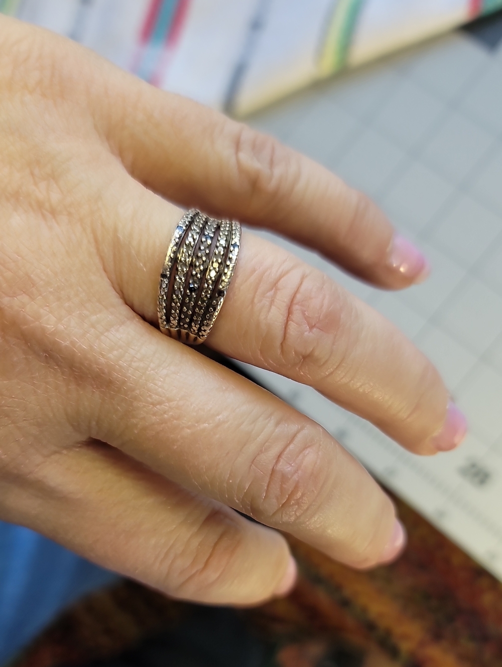 SUN Sterling Silver Multi-Row Cocktail Ring Set With Genuine Black Diamonds